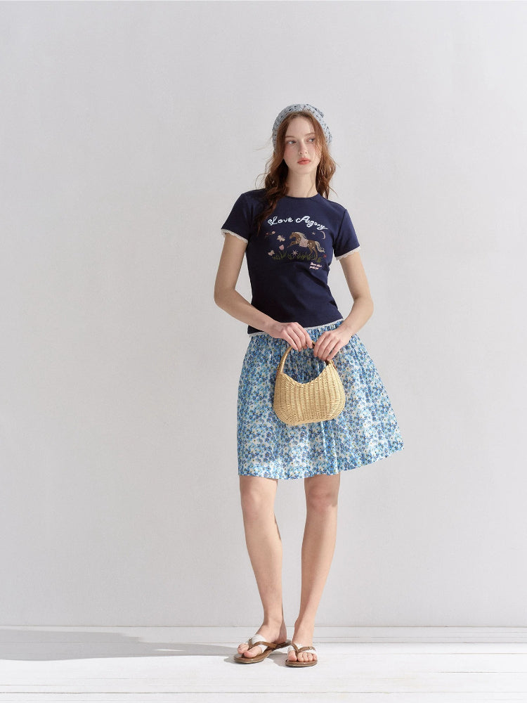 Floral Pleated Mini Skirt