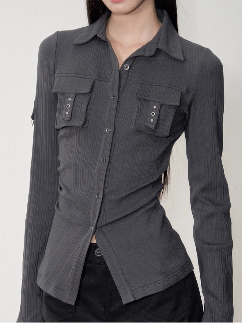 Striped Fitted Cinched-waist Shirt