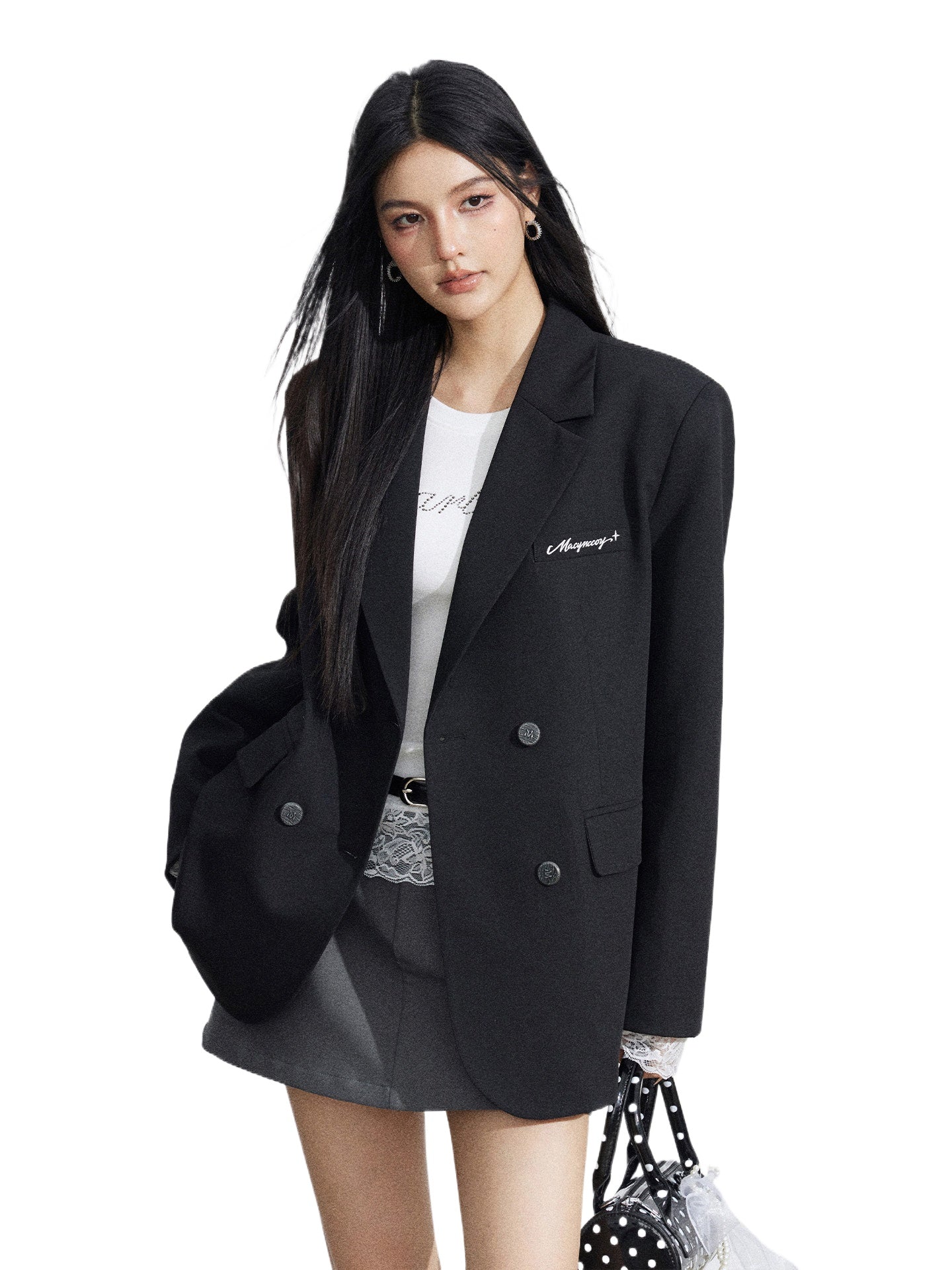 Black & Gray Lace Panel Blazer