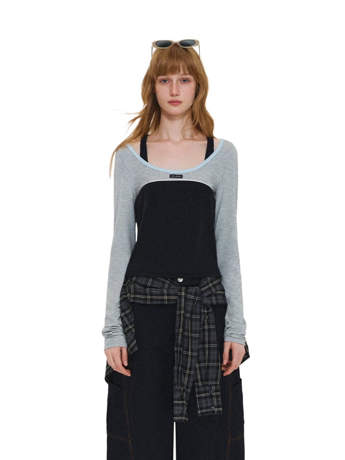 Ballet Contrast U Neck Layered Top