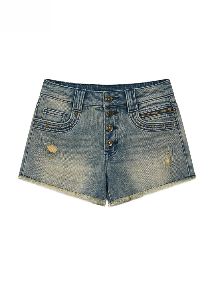 Blue Sniper Distressed Denim Shorts