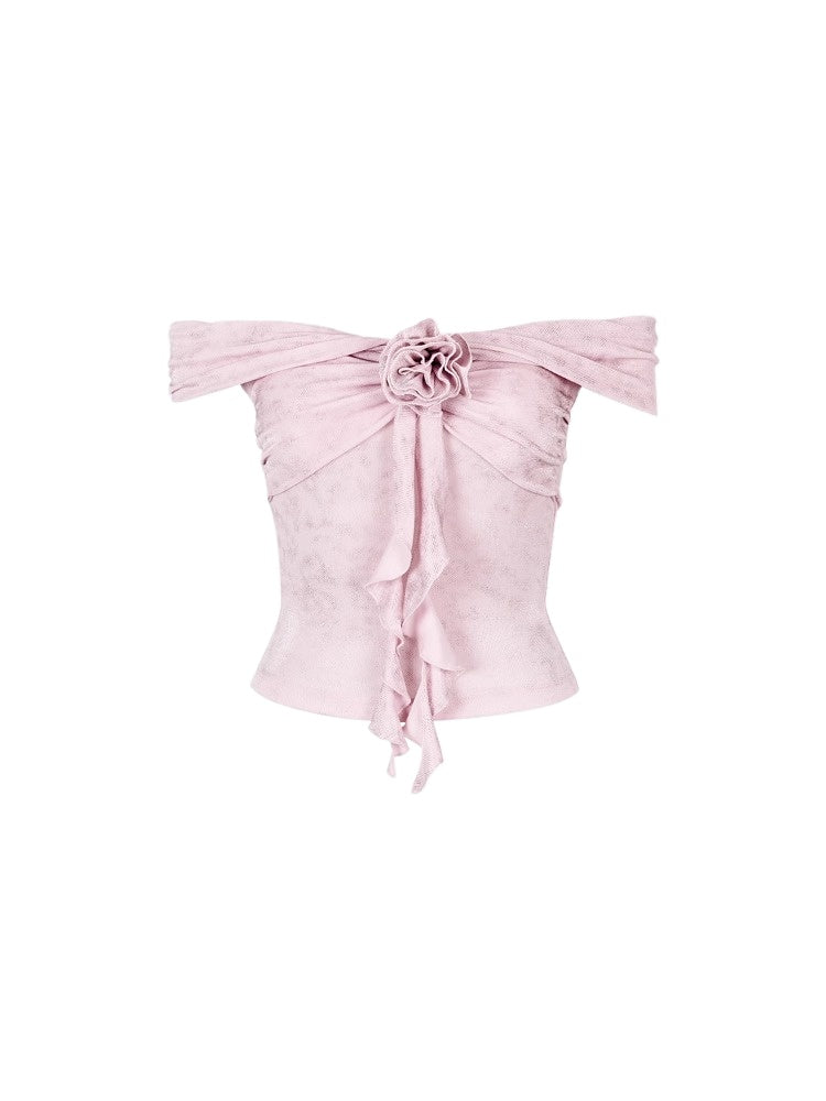 3D Rose One-shoulder Short-sleeve T-shirt