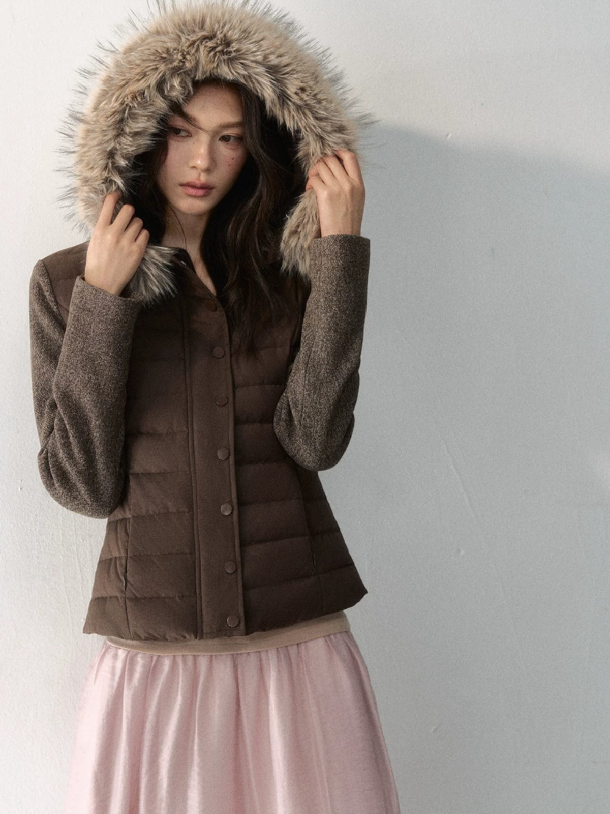 Fur-Trimmed Hooded Panelled Down Jacket