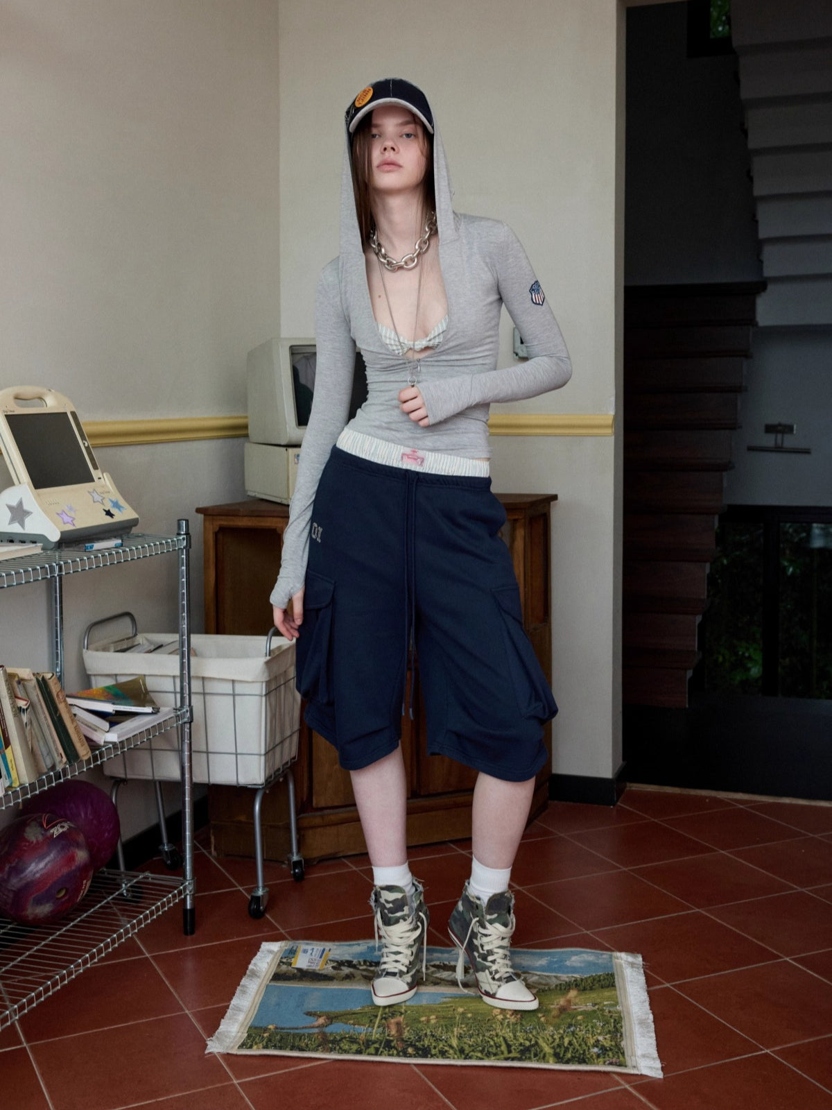 Hooded Zip Slim Long-Sleeve T-shirt