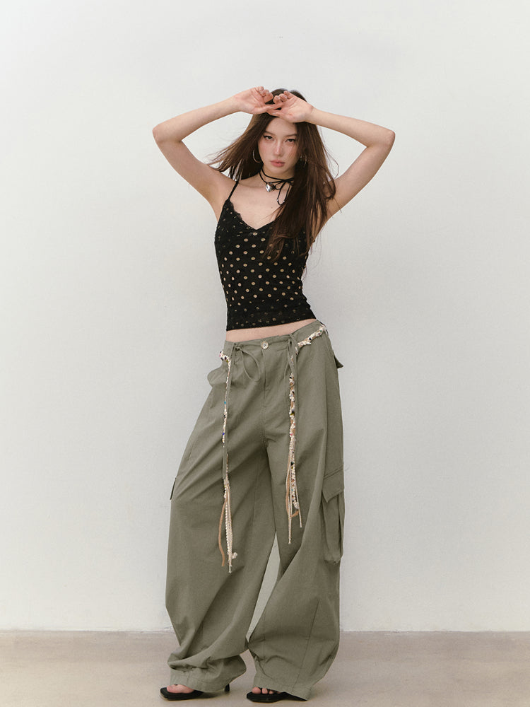 Irregular Tie-Dye Polka Dot Lace Vest