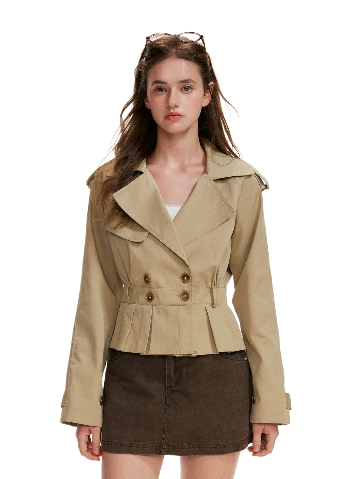 Double Breasted Pleated Trench Jacket