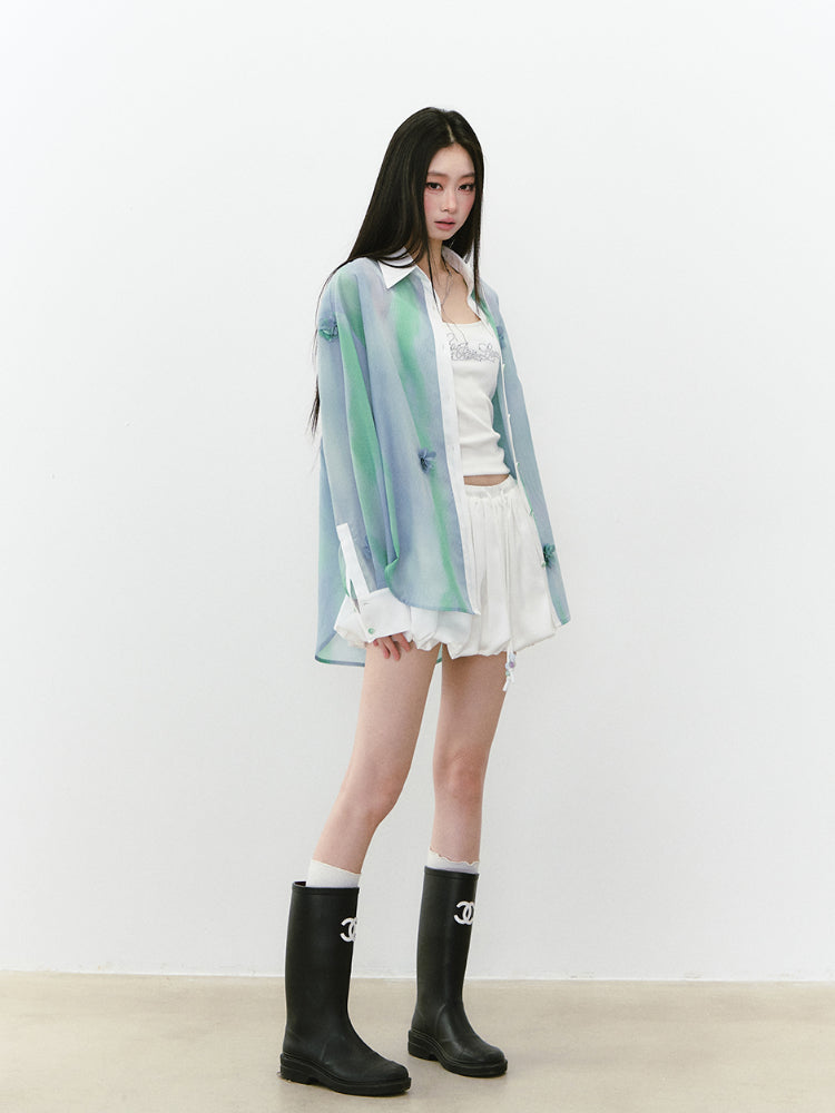 White Satin Tie-up Puff Skirt