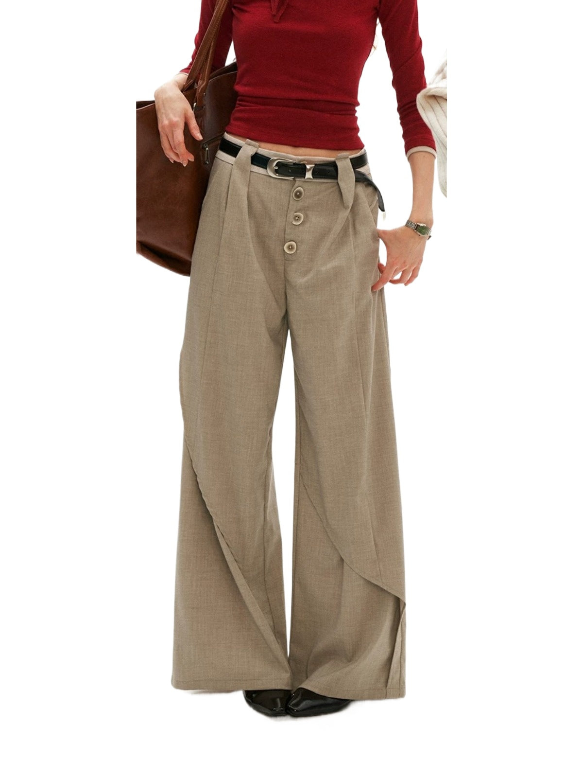 Structured Linen Blend Wide Leg Trousers
