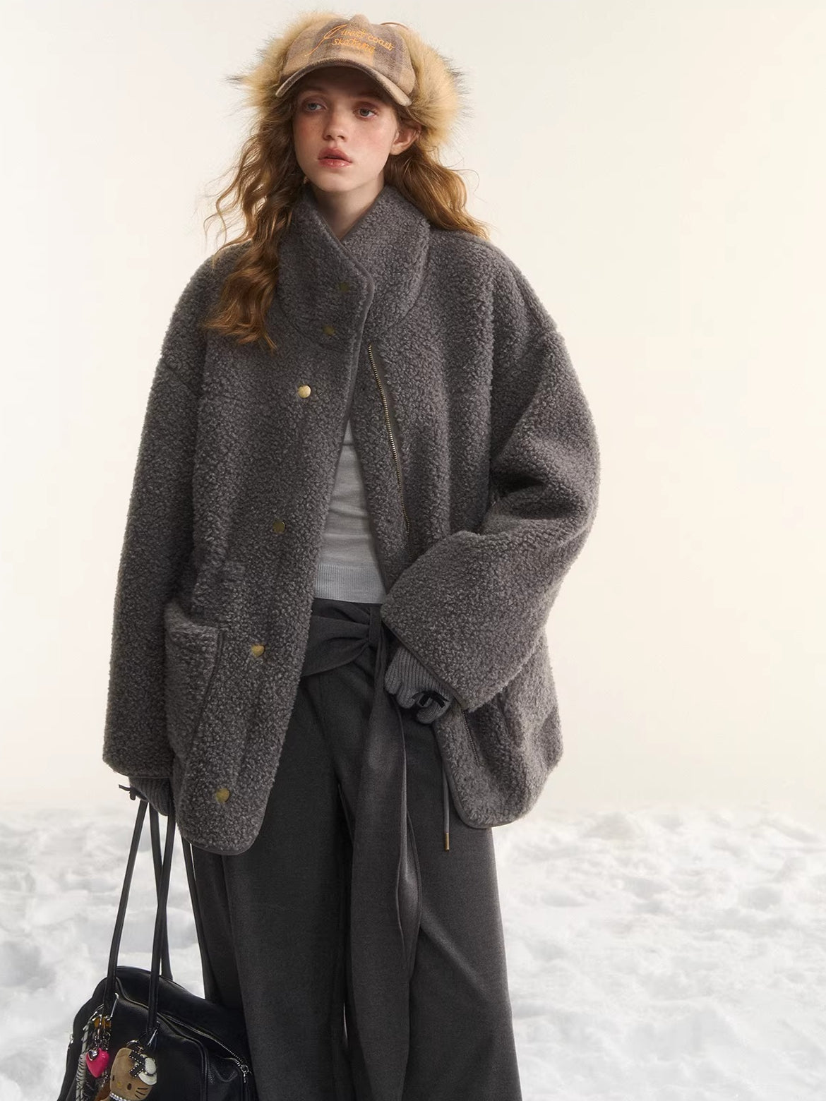 Reversible Shearling Suede Drawstring Jacket
