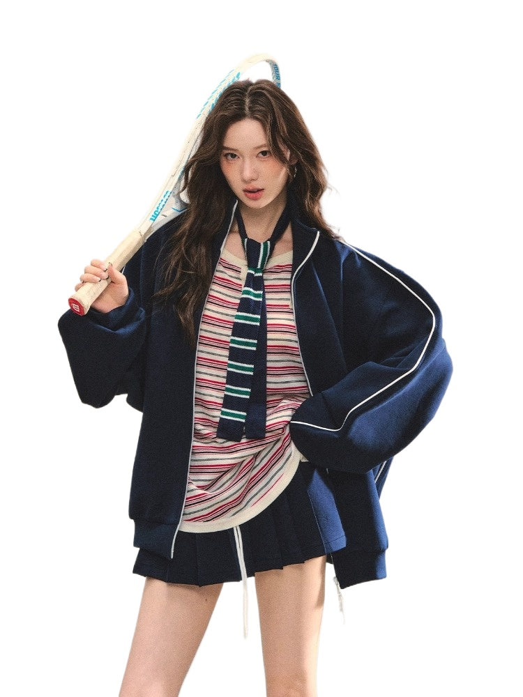 Zip-Up Colorblock Hoodie & Skort Set