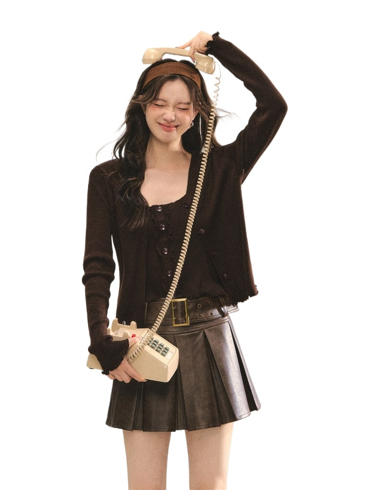 Lettuce-Edge Cardigan & Camisole Set