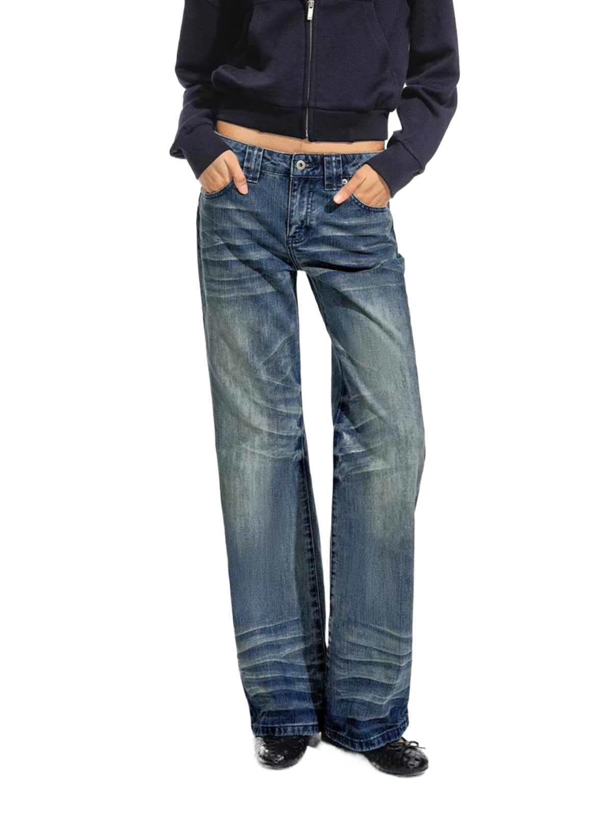 Vintage Whiskered Low Rise Jeans