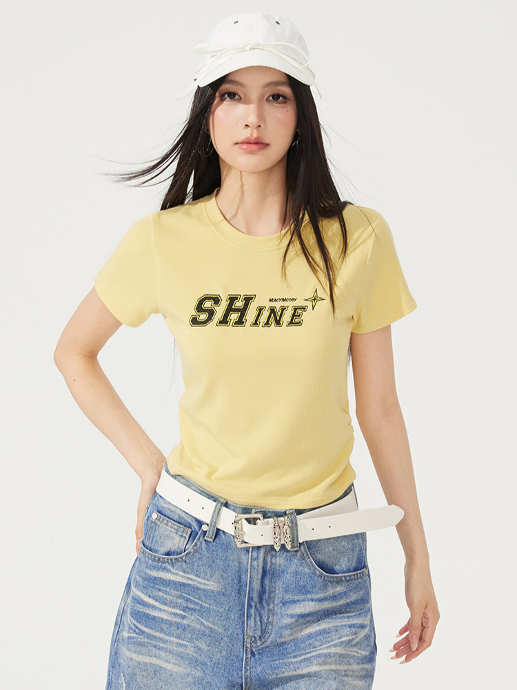 Letter Embroidered High-Elasticity T-Shirt