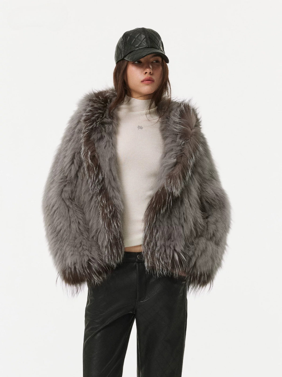 Silver Fox Trim Hooded Jacket