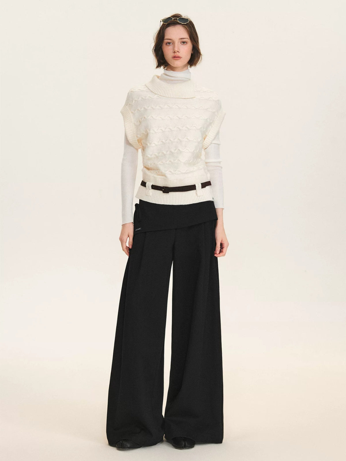 Layered Tie Waist Barrel Trousers