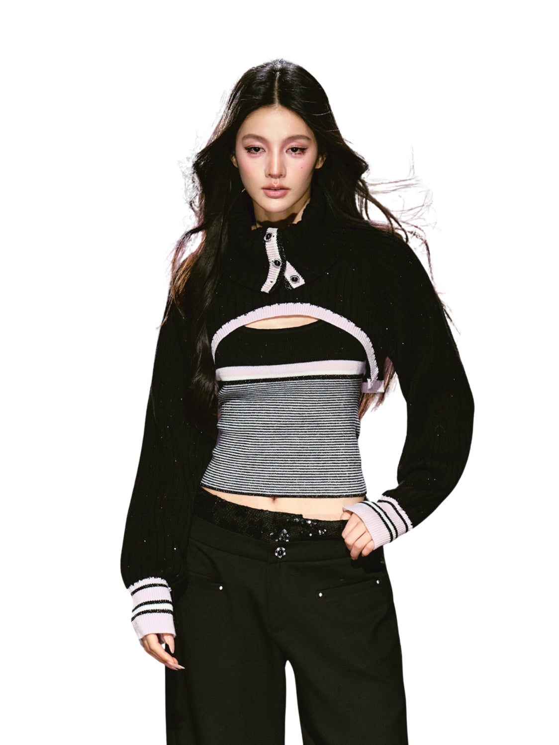 Striped Turtleneck Vest Set