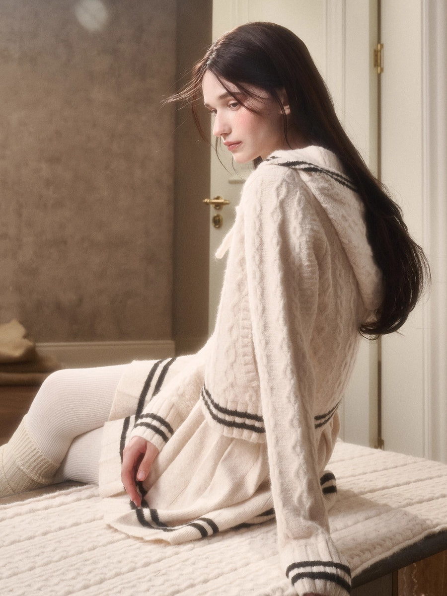 White Philosophy Wool Cloud Cable-Knit Cardigan & Skirt Set