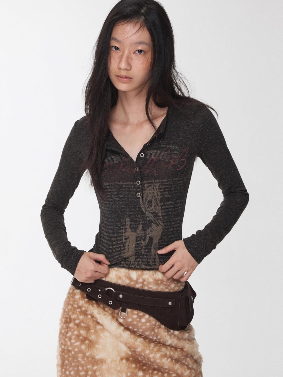 Vintage Deer Print Faux Fur Skirt