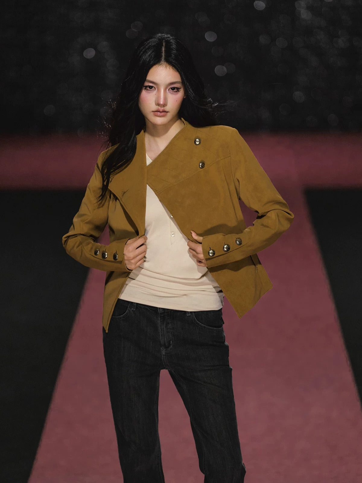 Asymmetric Diamond Quilted Faux Suede Jacket