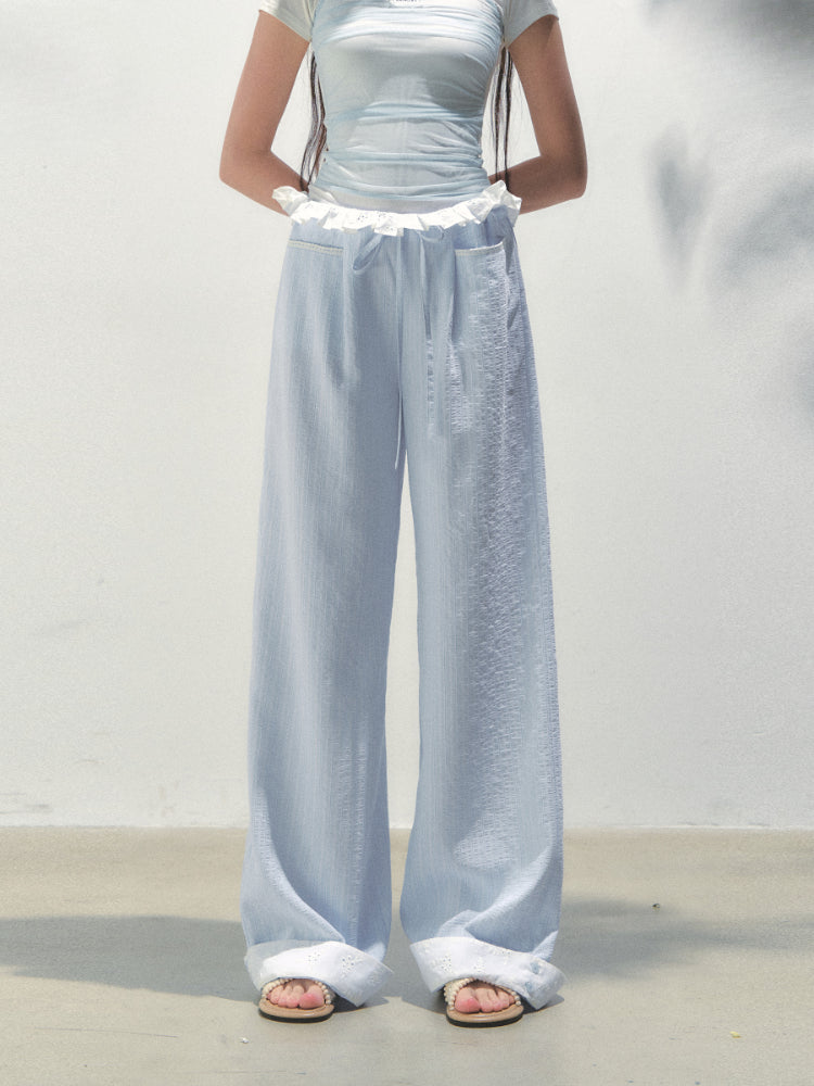 Vertical Striped Drawstring Waist Pink - Blue Pants