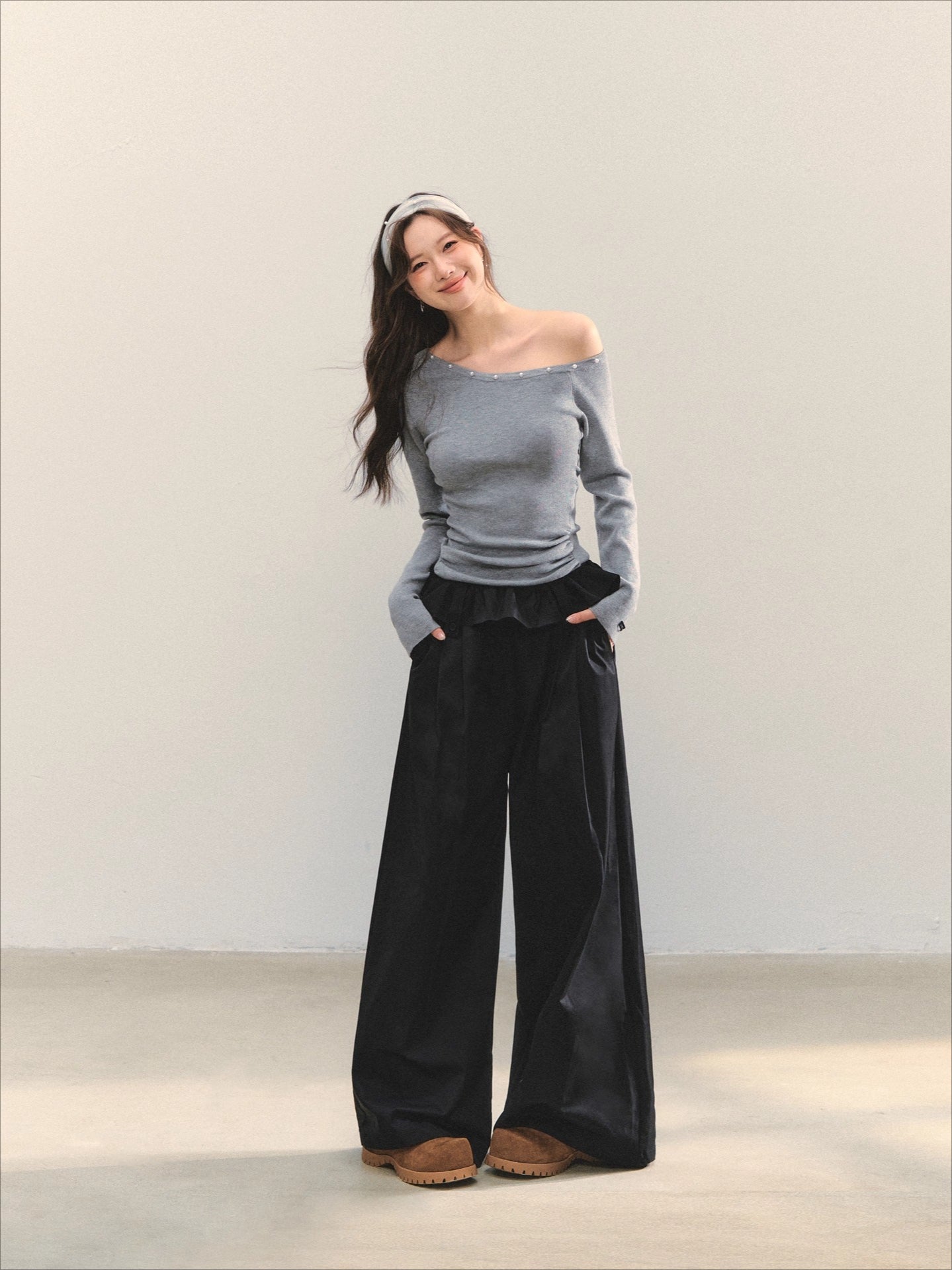 Brown & Black Fold-Waist Balloon Pants