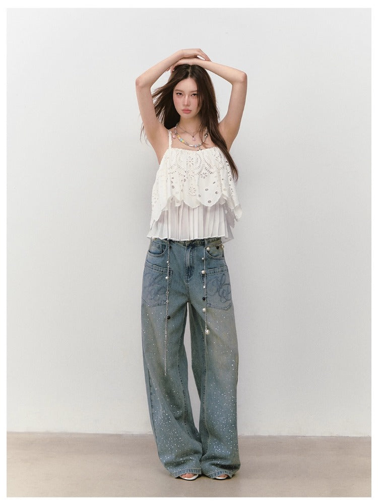 3D Hollow Embroidered Sleeveless T-shirt