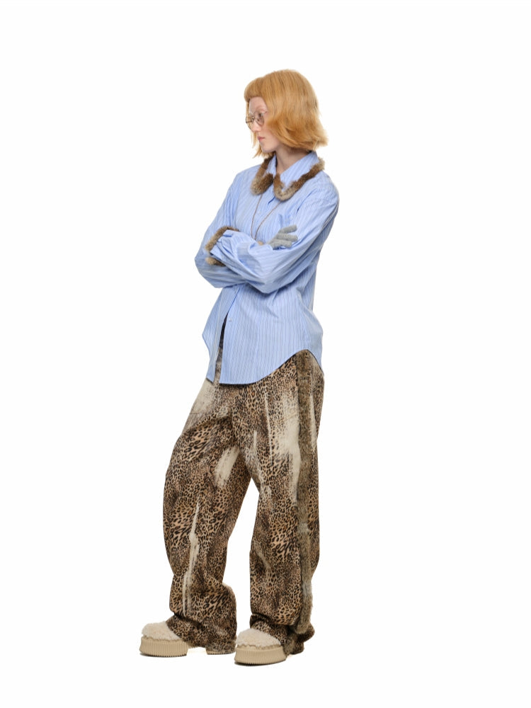 Striped Plaid Rabbit Fur Shirt