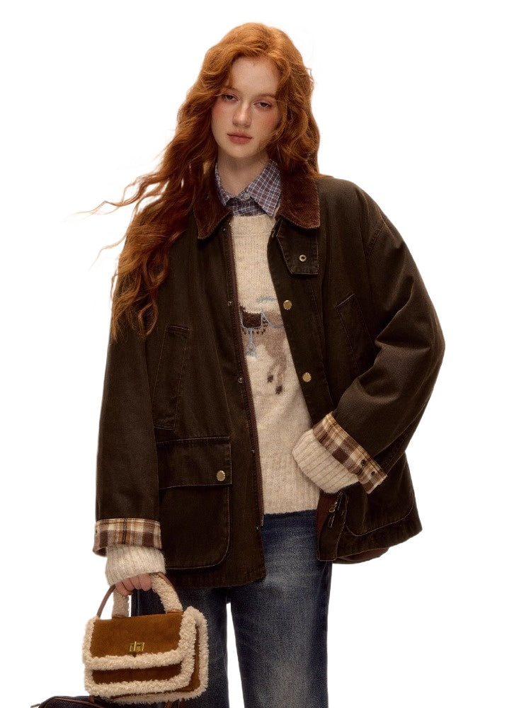 Plaid Corduroy Padded Jacket