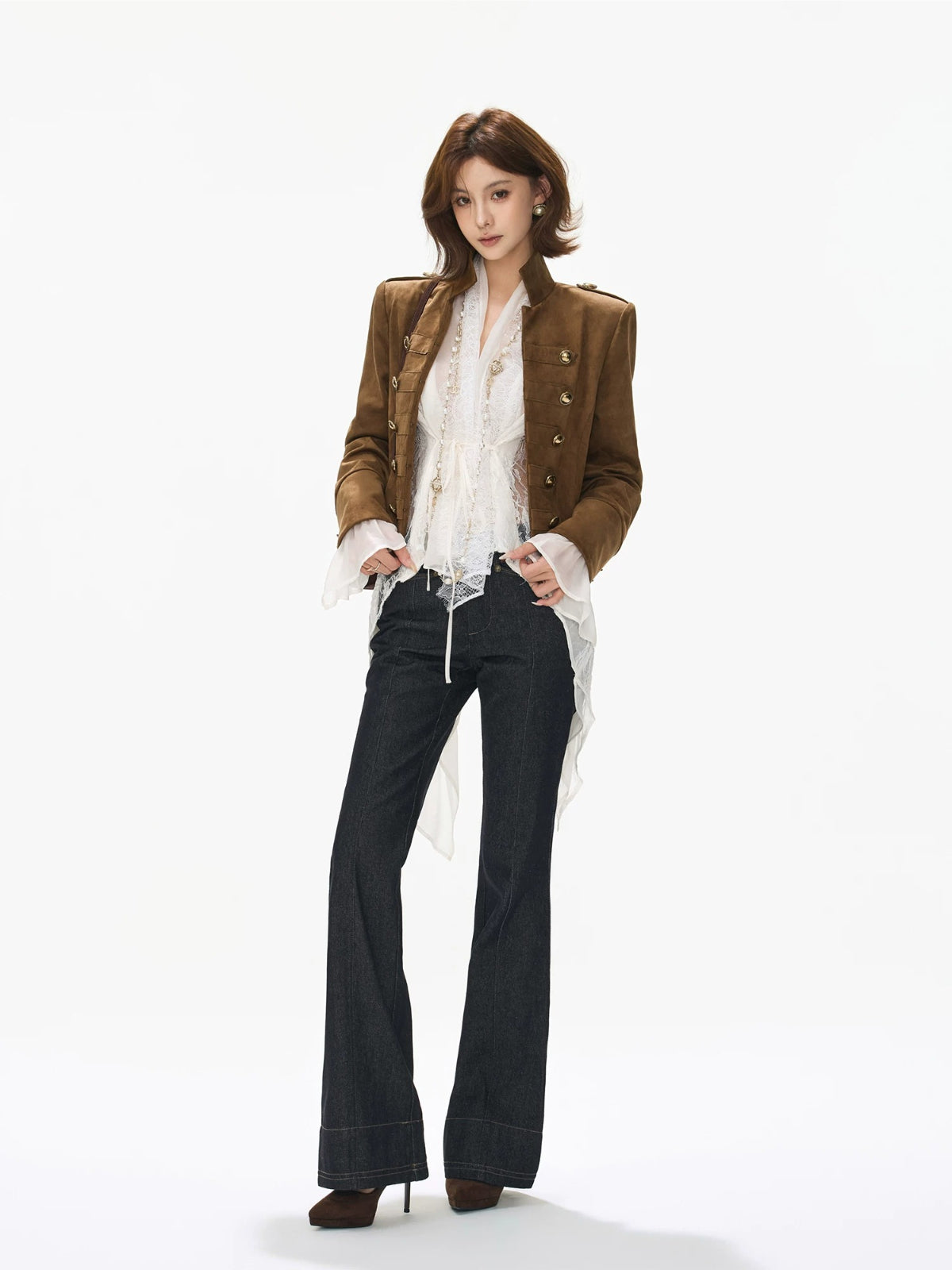 Suede Stand Collar Cropped Jacket