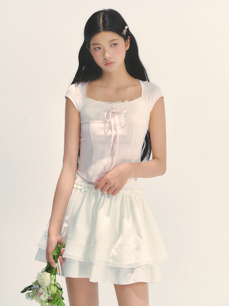 Lace Trim Short Sleeve T-shirt