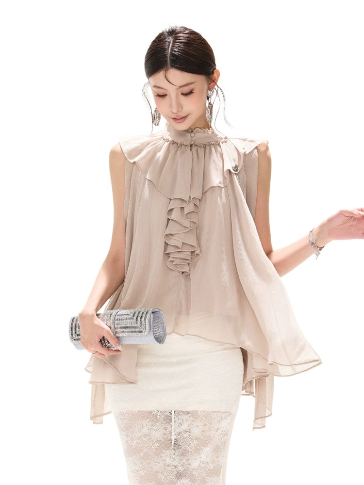 Ruffle Chiffon Cape Blouse