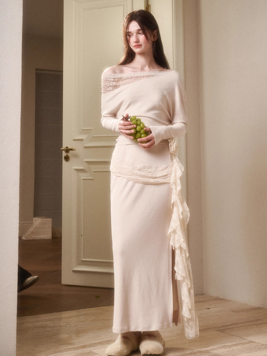 Breathe Lace Off-Shoulder Blouse & Skirt Set