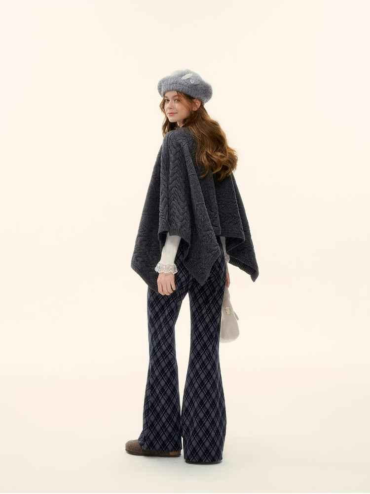 Cable-Knit Asymmetric Collar Cape Top