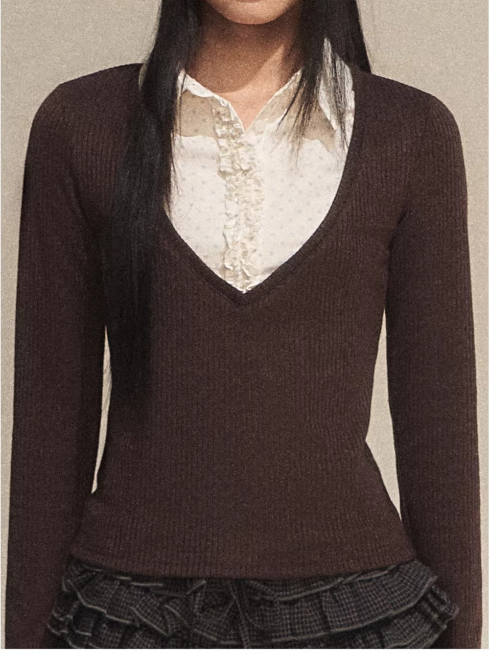 Contrast Polka Faux Layer Knit Top