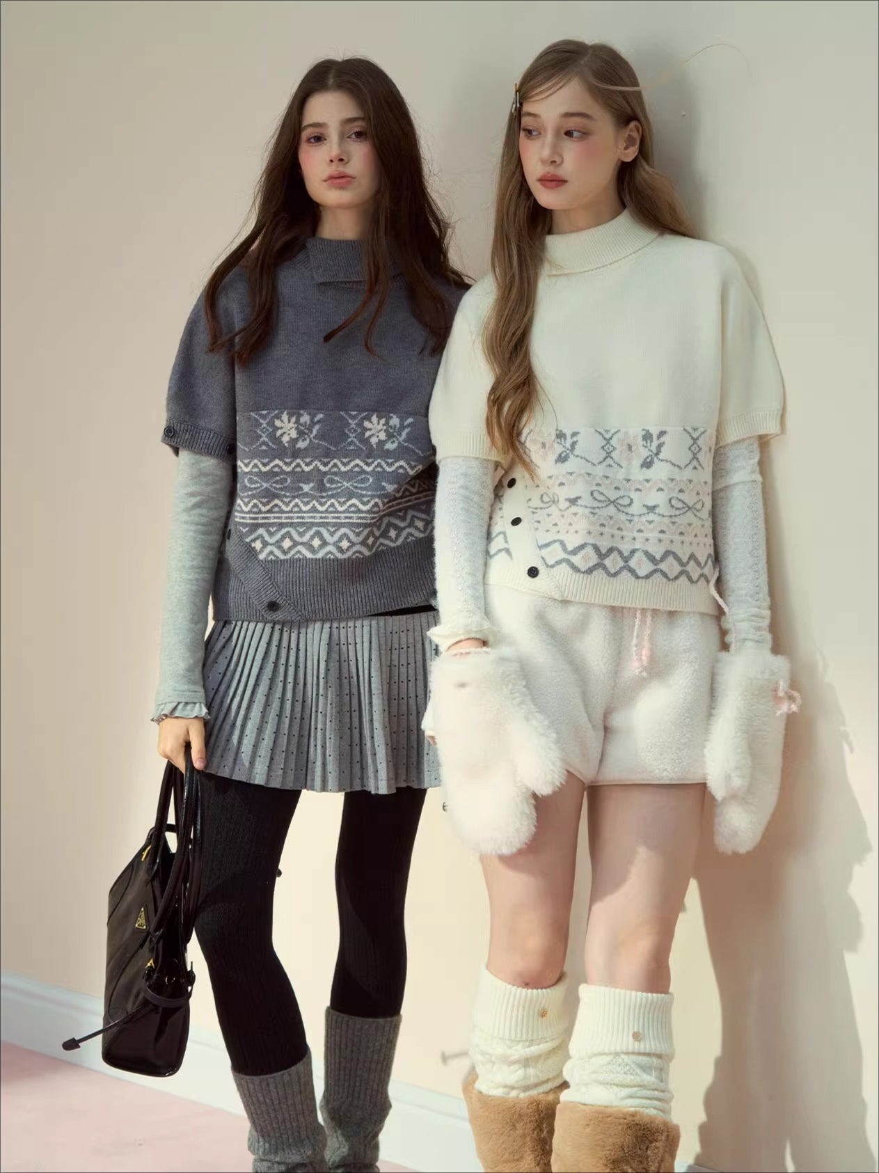 Beige & Gray Fair-Isle Cape Sweater
