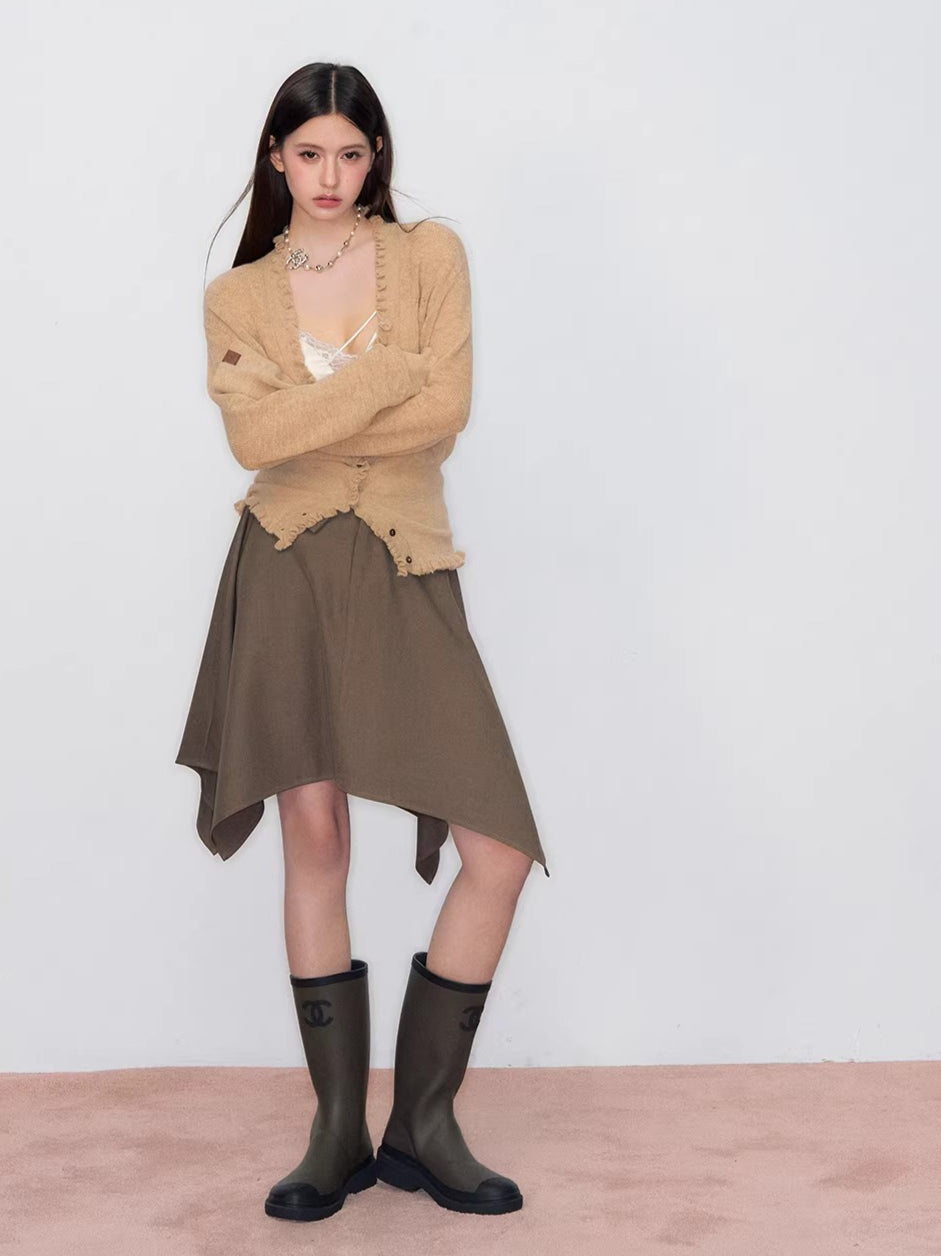 Khaki Asymmetrical A-Line Mini Skirt