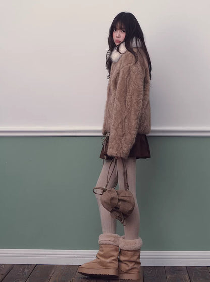 Color-block Faux Fur Coat