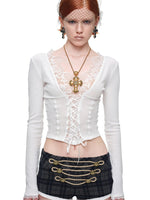 Lace V Neck Knit Top