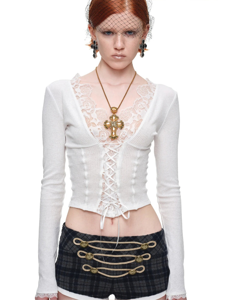 Lace V Neck Knit Top