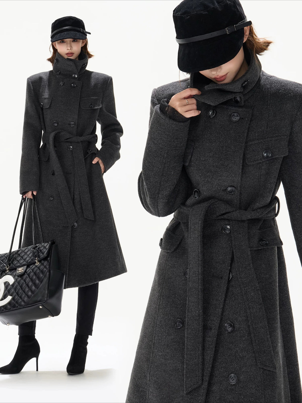 Gray Double Breasted Wool Coat