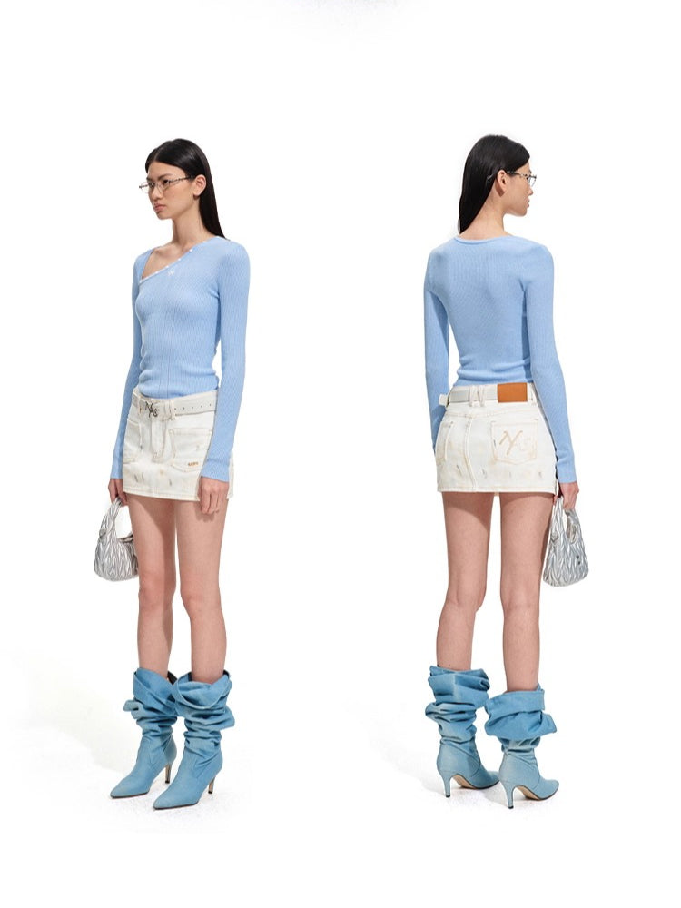 Polar Wool Blend Ribbed Knit V-neck