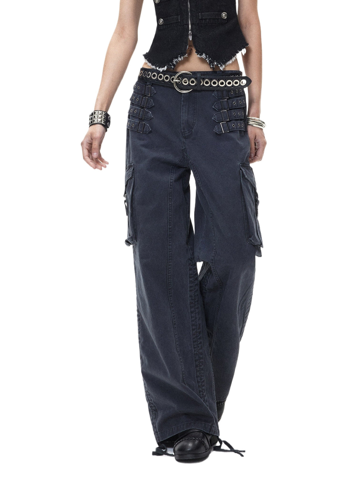 Navy Punk Drawstring Cargo Pants