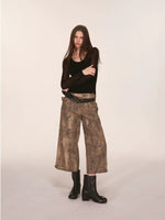 Washed Leopard Print Wide Leg Pants