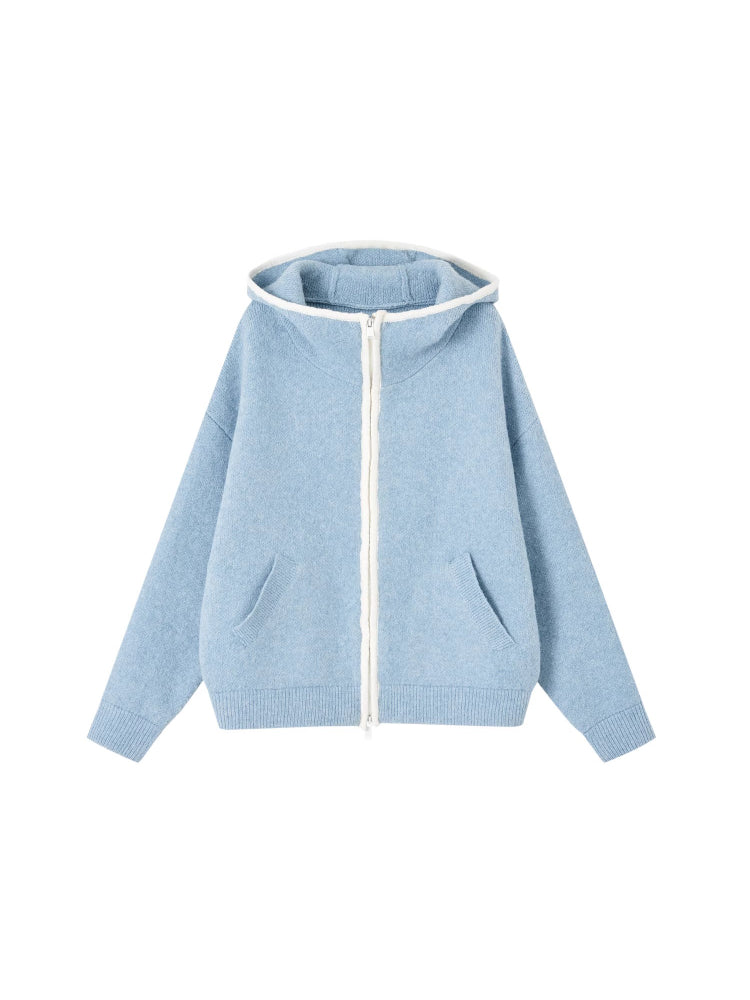 Contrast Trim Hooded Cardigan