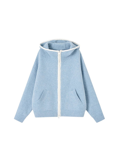 Contrast Trim Hooded Cardigan