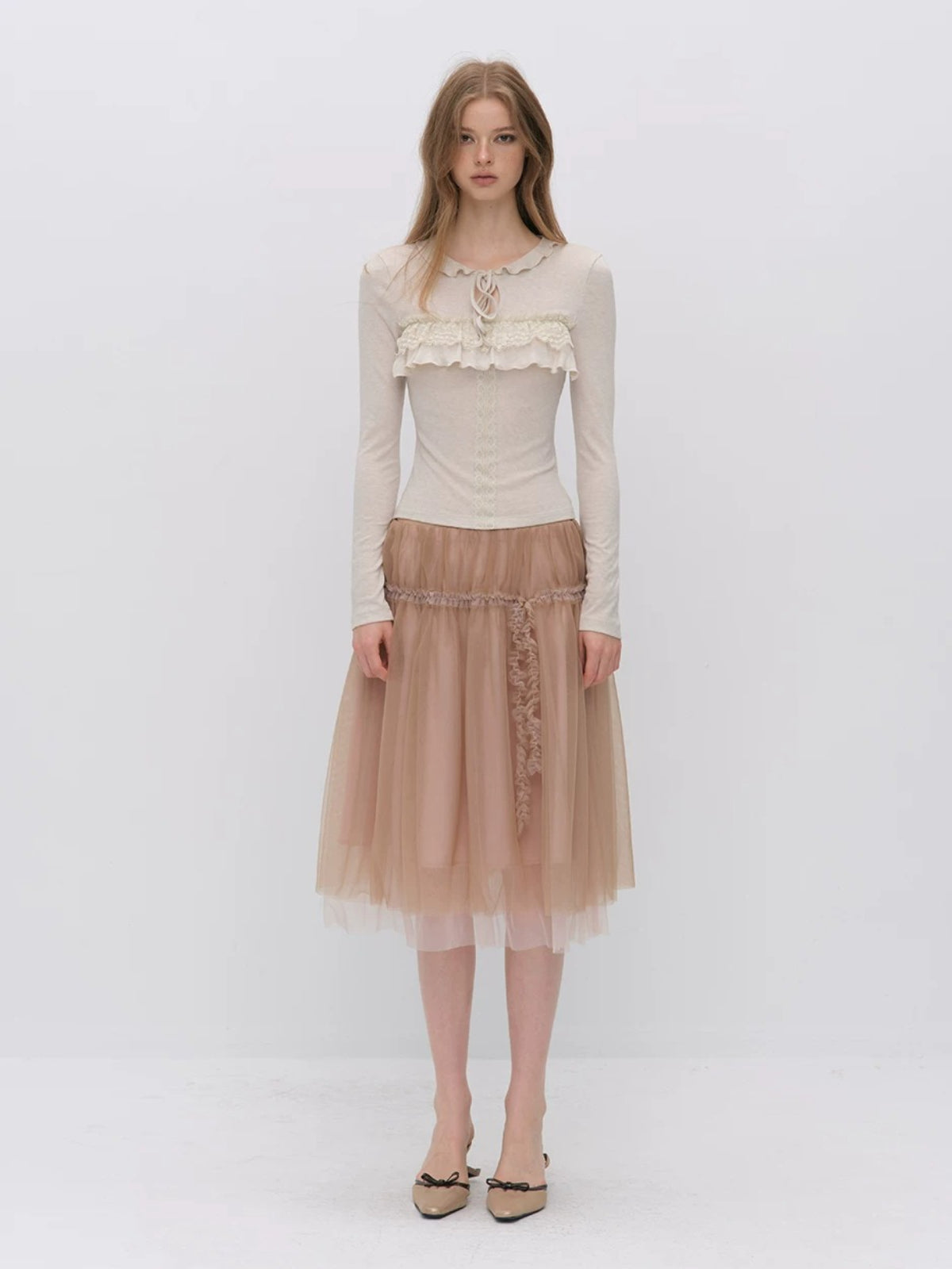 Lace Tie Tencel Wool Top