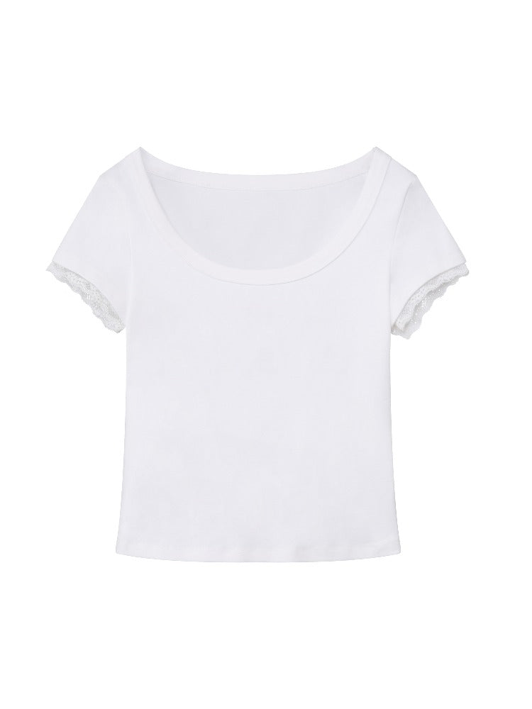 Lace Trim U-neck Tee