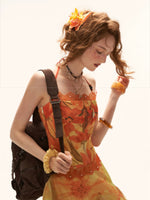 Sunset Floral Halter Midi Dress