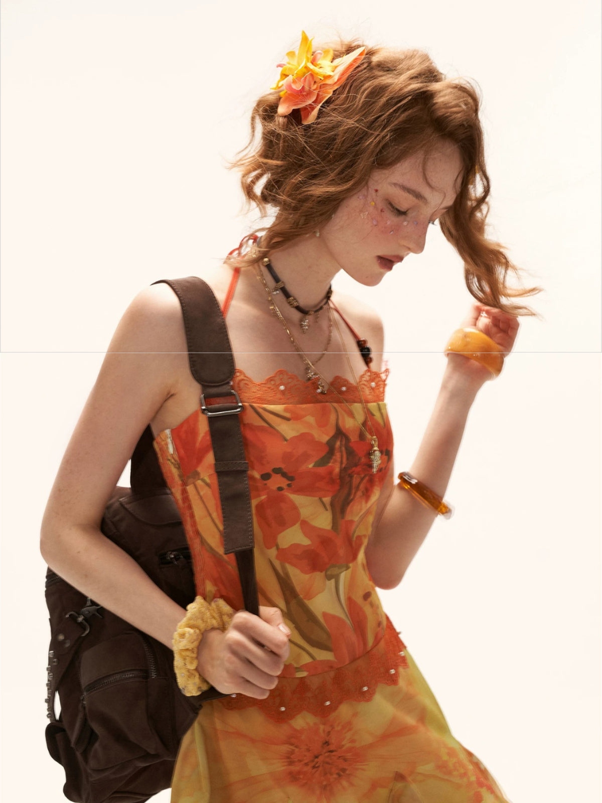 Sunset Floral Halter Midi Dress