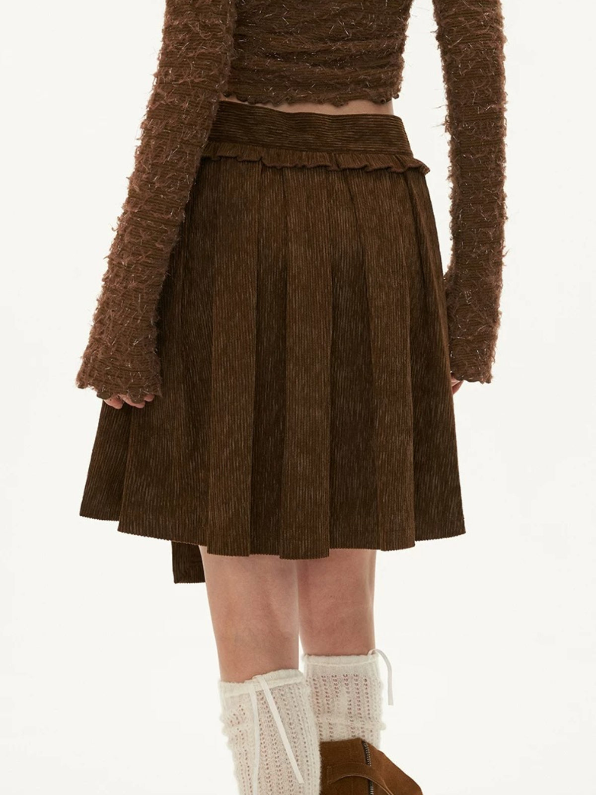 Brown Pleated Mini Skirt